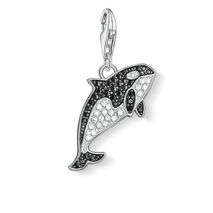 CC1213 THOMAS SABO SILVER BLCK & WHITE CZ PAVE WHALE CHARM