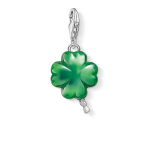 CC1289 THOMAS SABO SILVER PUFFED GREEN ENAMEL CLOVER CHARM