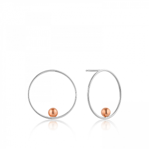 E001-01T ANIA HAIE OUT OF THIS WORLD HOOP SILVER & ROSE GOLD PLATED EARRING