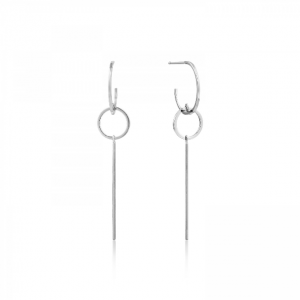 E002-03H ANIA HAIE MODERN MINIMALISM SILVER RHODIUM PLATED DROP HOOP EARRING