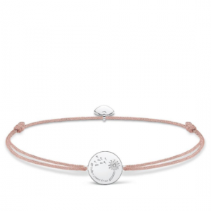LS035 THOMAS SABO BEIGE BRACELET WITH A SILVER CZ 'WISHES COME TRUE' DISC