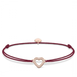 LS040 THOMAS SABO RED NYLON BRACELET WITH RG PLATED CZ OPEN HEART