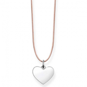 LSKE003 THOMAS SABO BEIGE NYLON NECKLACE WITH AN ENGRV. HEART PENDANT