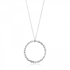N004-01H ANIA HAIE LINKS CIRCLE SILVER RHODIUM PLATED PENDANT NECKLACE