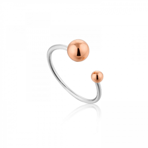 R001-03T ANIA HAIE OUT OF THIS WORLD SILVER RHODIUM AND ROSE GOLD PLATED OPEN RING