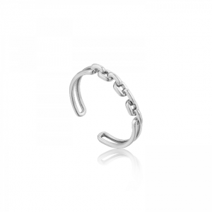 R004-03H ANIA HAIE DOUBLE LINKS SILVER RHODIUM PLATED OPEN RING