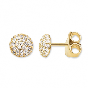 TH1810CZY THOMAS SABO GOLD PLATED PAVE CZ BUTTON STUD EARRINGS