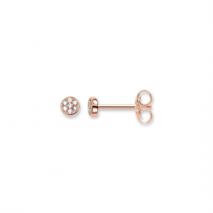 TH1848CZR THOMAS SABO SILVER CIRCLES PAVÉ RG PLATED RED CZ STUD EARRINGS