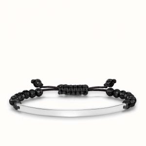 TLBA000020B THOMAS SABO OBSIDIAN BEAD BRACELET WITH SILVER ID BAR