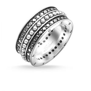 TR1879M64 THOMAS SABO SILVER STUDDED BLACK CZ BAND RING