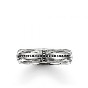 TR1943M66 THOMAS SABO SILVER BEADED CROSS BLACK CZ RING