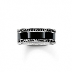 TR1995M66 THOMAS SABO SILVER 9MM BLACK CZ & BLACK ENAMEL WIDE BAND SIZE 66