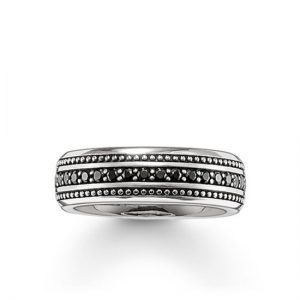 TR2004M66 THOMAS SABO SILVER BEADED LINE BLACK CZ RING